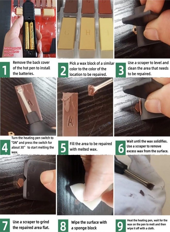 Farady 【New Upgrade】Farady Wood Laminate Vinyl Floor Furniture Repair Kit with 11 Colors Repair Wax Blocks, Wood Floor Scratch Repair for Wooden Floor, PVC, Vinyl, Door, Cabinet, Table, Stairs - Image 4